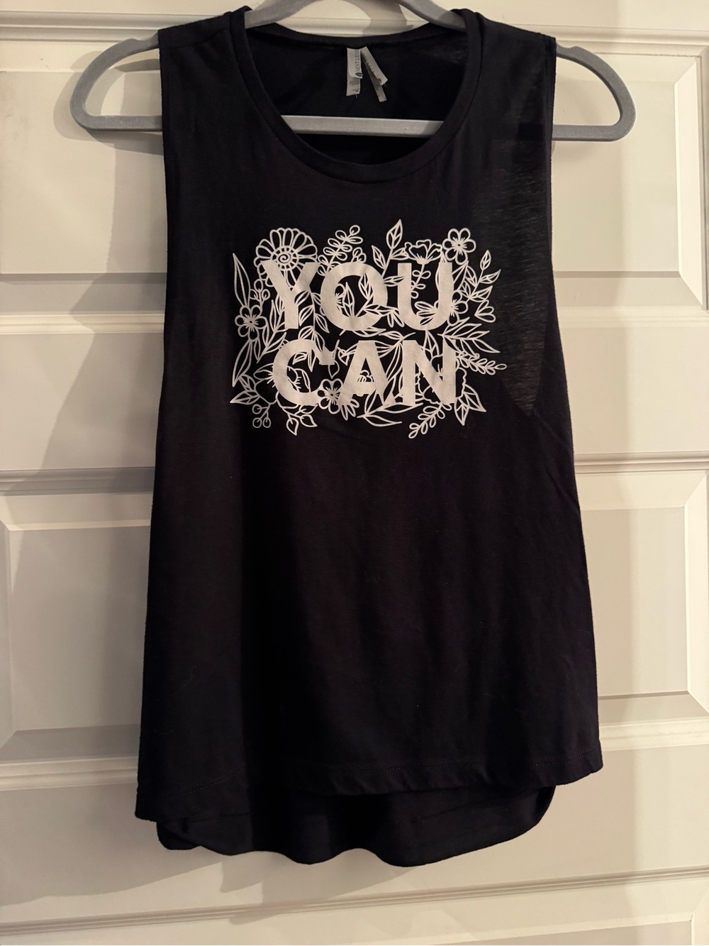 Next Level Apparel Black Muscle Tank with White Floral "YOU CAN" Graphic